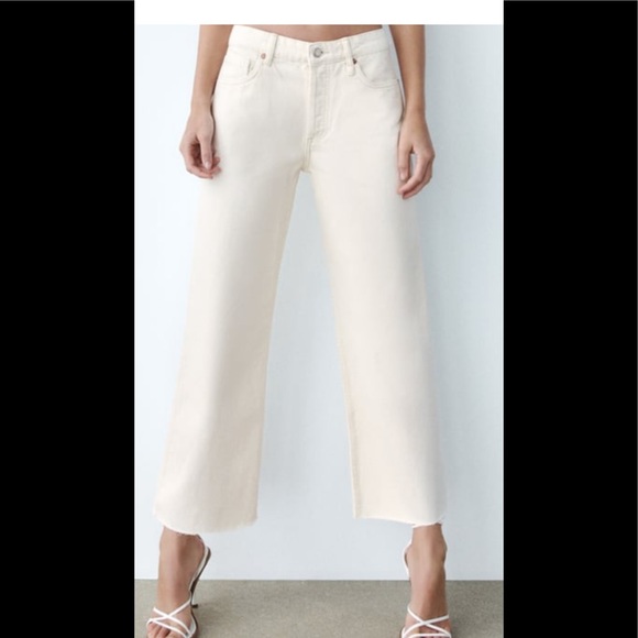 Zara denim straight wide leg crop white jean - Picture 6 of 6